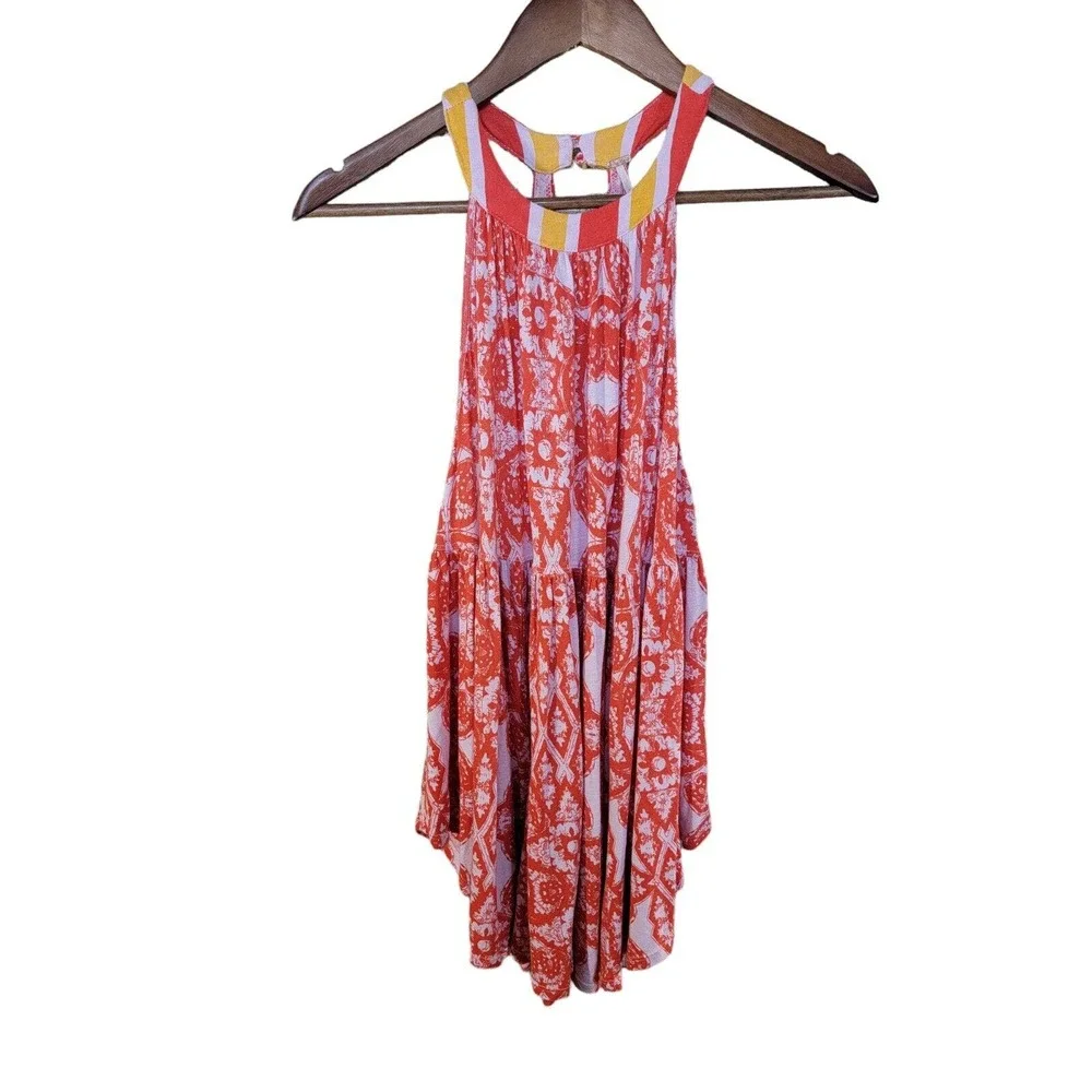 Free People Size XS‎ Mimi Sleeveless Tunic Orange White Halter